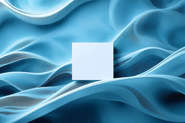 Canvas Print - a white square stands out against a dynamic background of flowing, wavy blue shapes. the abstract co