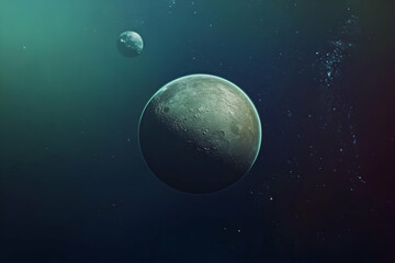 Planetary Abstract Illustration of Space in Shades of Green and Blue