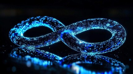 Wall Mural - A captivating blue infinity symbol crafted from luminous binary code particles.