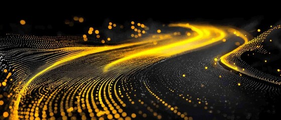 Wall Mural - a digital road illuminated by a vibrant yellow matrix of binary code.