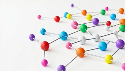 Colorful spheres connected, lines intertwined, abstract structure, full of technology sense.