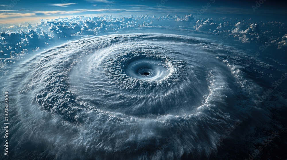 Satellite View of a Powerful Hurricane Eye Over the Ocean Dramatic ...
