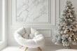 © free - Cozy white interior with a flocked christmas tree and chair