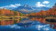 © Sang - Early morning light illuminates a tranquil lake reflecting colorful autumn foliage and majestic mountains, creating a serene and picturesque landscape.