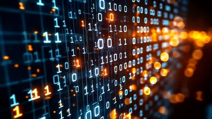 Abstract digital background showcasing binary code and glowing particles, creating a futuristic technology vibe