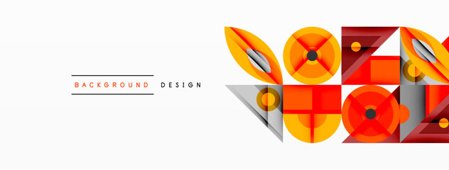 Leinwandbilder - Geometric abstract composition with intersecting shapes, circles, triangles, and gradients, blending vibrant colors and dynamic contrasts to create a modern, futuristic visual design
