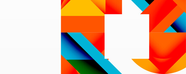 Wall Mural - Abstract geometric artwork with interwoven angular and curved shapes, dynamic composition with smooth gradients and bold contrasts