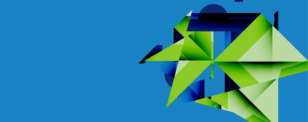 Wall Mural - Abstract geometric artwork with interwoven angular and curved shapes, dynamic composition with smooth gradients and bold contrasts