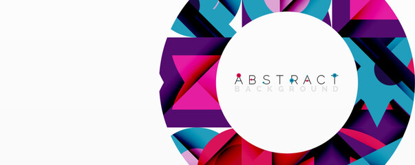 Wall Mural - Abstract geometric composition with interlocking circular and angular shapes, featuring smooth gradients and sharp contrasts on a white background