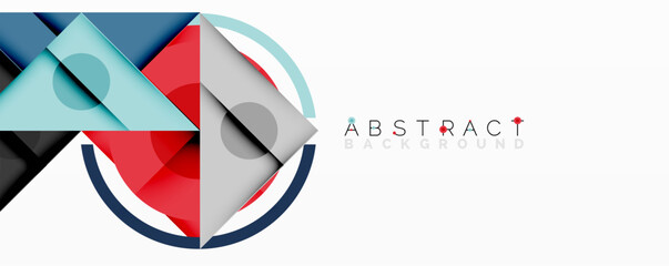 Leinwandbilder - Abstract geometric composition with overlapping triangles, circles, and gradients, featuring a central circular design with text