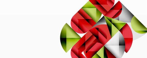 Fototapete - Abstract geometric design with intersecting circles, triangles, squares and sharp angles creating a layered composition with gradients, depth, and contrast