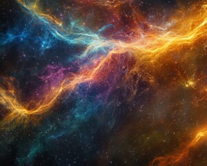 cosmic filament glowing with radiation, it's radiant strands weaving an intricate cosmic tapestry