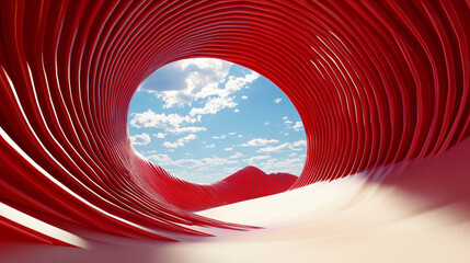 Wall Mural - 3d beautiful geometric wavy curve lines abstract designed architecture with cloud sky relaxing deser