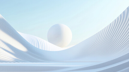 Wall Mural - 3d beautiful geometric wavy curve lines white ball flow abstract architecture relaxing space scene. 