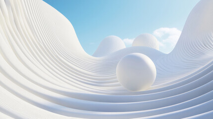 Wall Mural - 3d beautiful geometric wavy curve lines white ball flow abstract architecture relaxing space scene. 