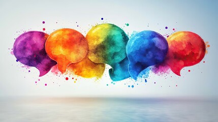 Wall Mural - vibrant speech bubbles of various shapes and colors create a dynamic visual of online communication,