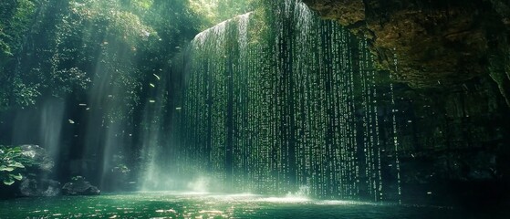 The fusion of nature and technology represented in a waterfall theme.