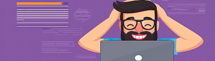 Happy programmer laptop code background