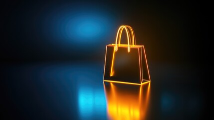 Wall Mural - neon shopping bag on dark background (1)