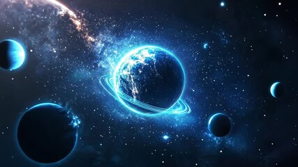 Wall Mural - glowing planet with rings in a cosmic space scene