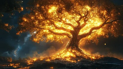 Wall Mural - enchanted glowing tree in a mystical landscape