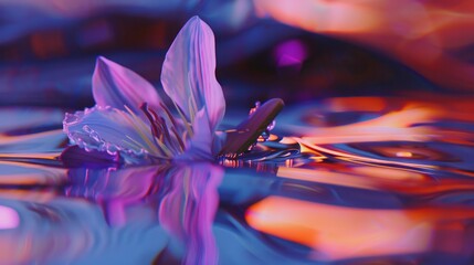 Sticker - a flower rests peacefully on vibrant reflective water surface