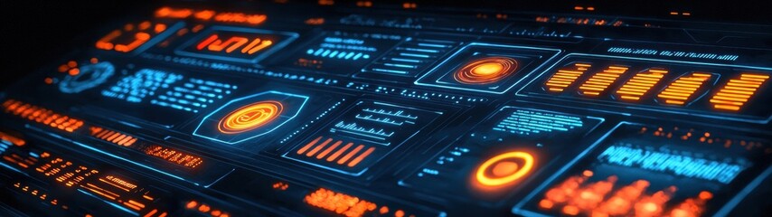 Computer screen displaying various colorful buttons and controls for user interaction