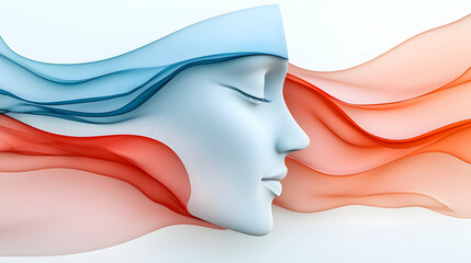 Wall Mural - serene 3d profile of a woman emerging from multicolored smoke