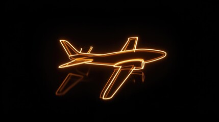 Wall Mural - illuminated airplane silhouette on black background