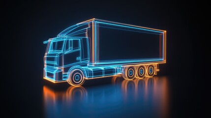 Wall Mural - neon truck outline, 3d rendering