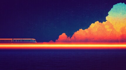 Wall Mural - A train races across the horizon with bright vivid colors