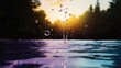 © BOJOShop - Sunset Water Drops  Tranquil Lake Bubbles  Splashing  Serenity