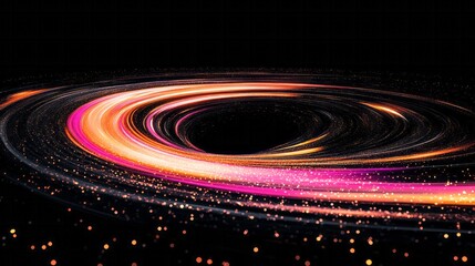 Wall Mural - Abstract glowing rings circle around a central void on black