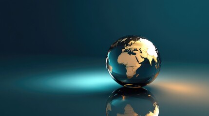 Wall Mural - golden earth globe on a dark surface