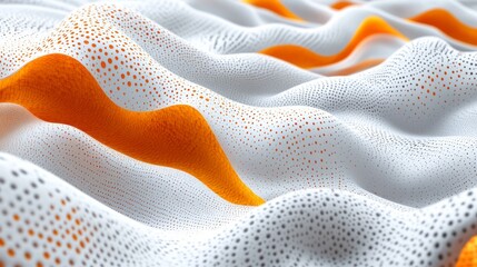 Wall Mural - Abstract wavy surface featuring white texture with orange accents