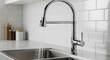 © justsann - Modern Chrome Kitchen Faucet with Running Water Flowing Into Stainless Steel Sink