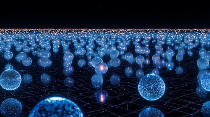 Wall Mural - a field of blue spheres with a dark background