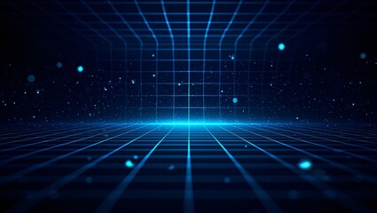 Wall Mural - abstract futuristic grid background with glowing particles and cyberspace design