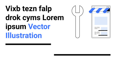 Large wrench alongside a mobile device screen, representing technical support, app development, e-commerce, and website design. Ideal for technology, tools, business, repair services digital