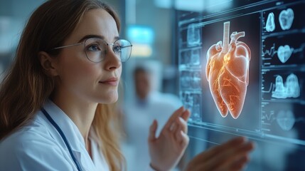 virtual medical consultation where the cardiologist demonstrates heart function using a digital inte