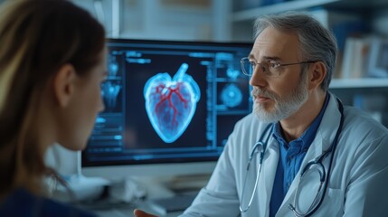 virtual medical consultation where the cardiologist demonstrates heart function using a digital inte