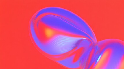 Sticker - abstract iridescent object against a vibrant reddish orange background