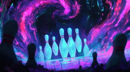 Wall Mural - neon bowling alley, cosmic scene