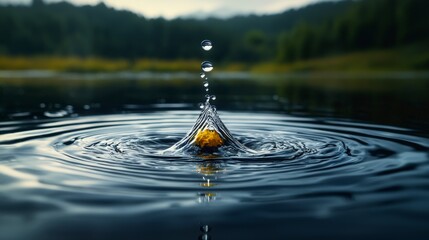 Aufkleber - Water drop impact tranquil lake nature photography calm environment close-up view serenity in motion