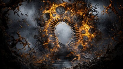 Aufkleber - Surreal portal awakening otherworldly landscape digital art dark environment fantasy viewpoint creative concept