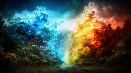 Aufkleber - Achieving dreams in a cosmic landscape a vibrant digital art fantasy of fulfillment