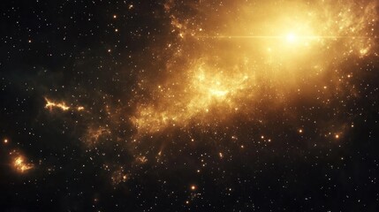 spectacular cosmic nebula shining with golden light and distant stars