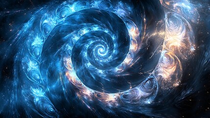 Wall Mural - A spiral galaxy with blue and orange swirls