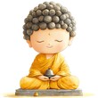© Sirathun - Serene Illustration of a Young Buddha in Meditation. A peaceful image depicting a stylized Buddha figure holding a bell.