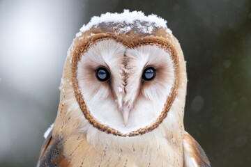 Wall Mural - a close up of an owl with snow on its head
